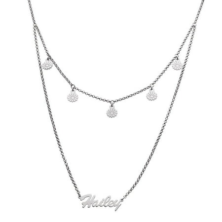 Personalized Planet Rhodium or Gold Plated Layered Name Necklace with Flower Charms ,Women's