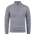 thumbnail image 2 of Dolkfu Men Fall Sweaters Mock Neck Quarter Zip Gray Slim Fit Sweater Stand Collar Men's Pullover Stretch Knitwear L, 2 of 9