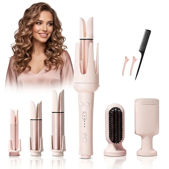 Taotique 5 in 1 Automatic Curling Iron Set with Interchangeable Ceramic Barrels, Straightening & Volumizing Brush, 3 Temp & Timer