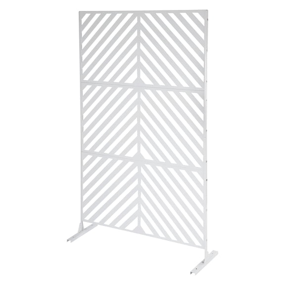 Outdoor Privacy Screen with Stand 35.5" W x 75" H, White Patio Backyard Privacy Panels Metal Slatted Decorative Privacy Screen for Garden Patio