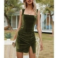 thumbnail image 3 of SWSMCLT Women's Mini Bodycon Dress Summer Fitted Club Date Night Cocktail Velvet Sleeveless Backless Sexy Square Neck Fashion Side Slit Short Party Dresses Green X-Large, 3 of 4
