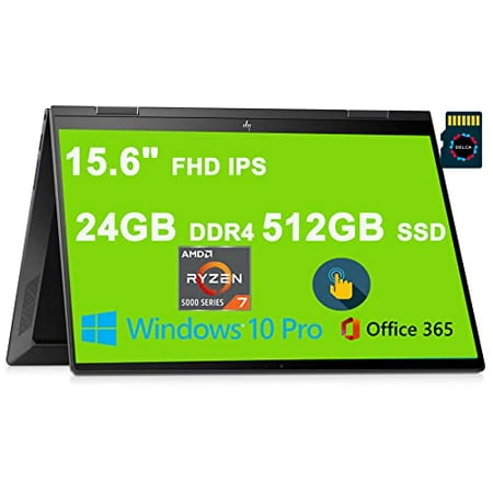 HP Envy x360 15 2-in-1 Laptop 15.6" FHD IPS Multi-Touch Display AMD 8-Core Ryzen 7 5700U (>i7-1160G7) 24GB DDR4 512GB SSD Backlit Keyboard HDMI USB-C Office365 Win10Pro Black + 32GB MicroSD Card