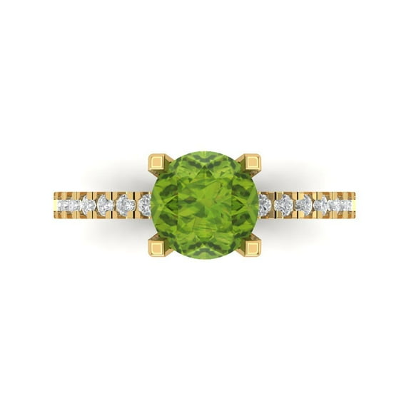 1.71 ct Round Cut Natural Peridot Solitaire with Simulated Diamond Accents 18K Yellow Gold Womens Engagement Ring