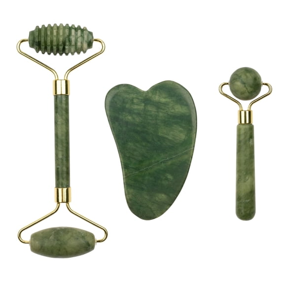 Jade Roller and Gua Sha Set of 3,3 in 1 Face Ice Jade Roller and Gua Sha Tool, Natural Jade Anti-Wrinkle Face Eye Neck Massager Tool, Reduce Wrinkles, Puffiness, Self Care Gift for Men Women