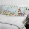 thumbnail image 3 of Easter Bunny Pillow Covers, Linen Long Throw Pillow Case, Colorful Easter Eggs Eucalyptus Teal Wooden Holiday Pillow Protector Decorative Cushion Cover for Living Room/Bedroom 20" x 36", 3 of 8
