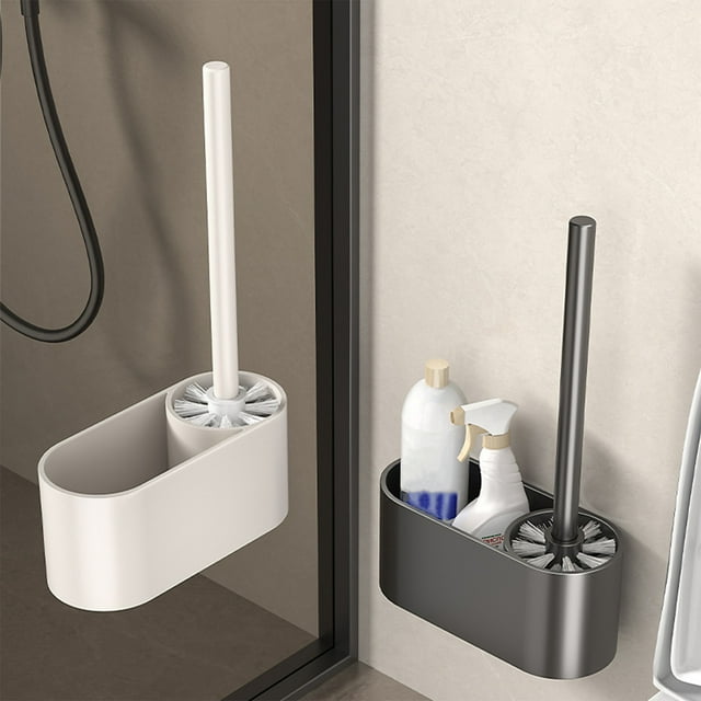 Cepillo de inodoro de acero inoxidable con mango largo - Limpiador compacto moderno para limpieza de baños, beige