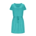 thumbnail image 3 of Gamivast Casual Dress for Women Short Sleeve V-Neck Summer Dress Loose T-Shirt Dress Elastic Drawstring Waist Solid Soft Pockets Daily Mini, 3 of 6