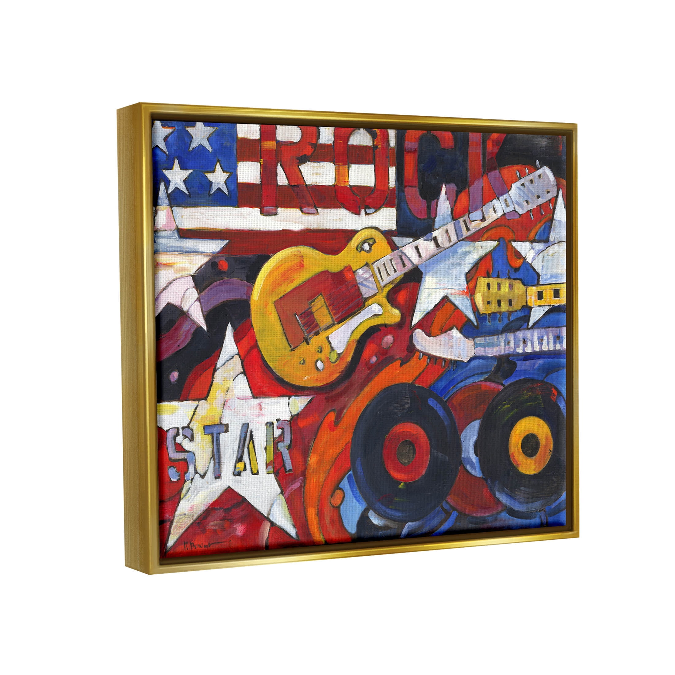 Stupell Industries Rockstar Americana Music Tribute Painting Metallic Gold Floating Framed Canvas Print Wall Art, Design by Paul Brent