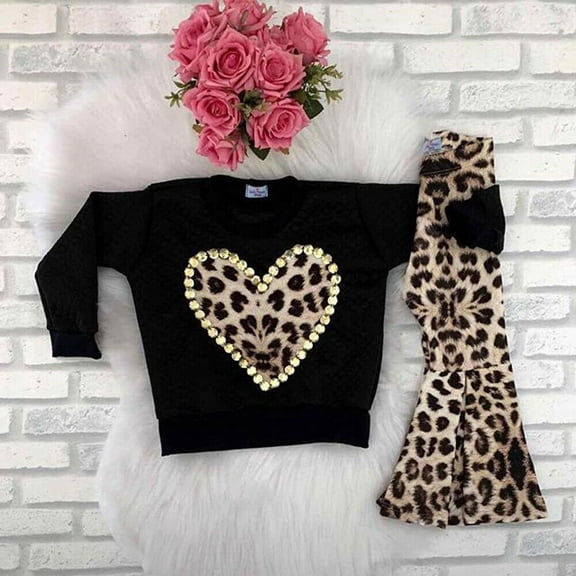 Toddler Kid Baby Girl Leopard Clothes T-shirt Sweater Pants Outfit Set Tracksuit
