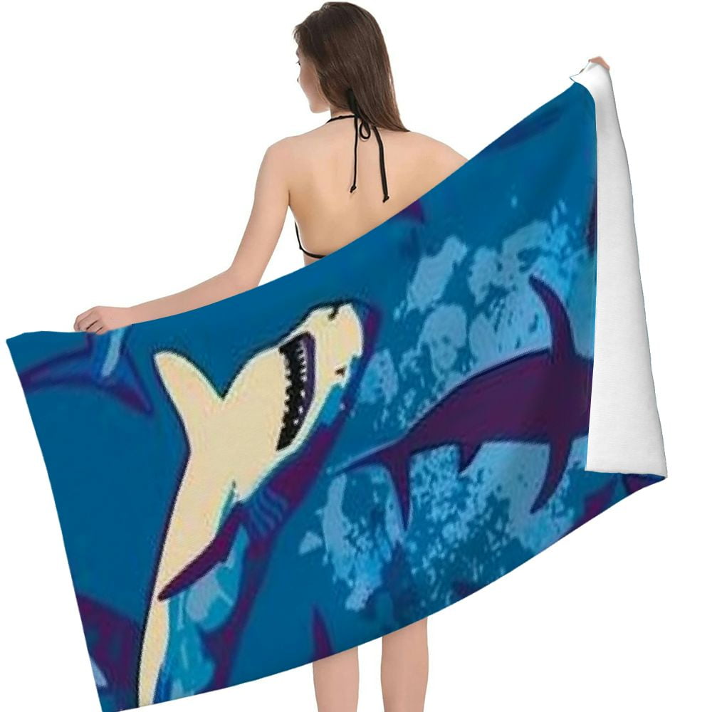 PHYHOO Shark Beach Towel for Adults Kids Large Microfiber Beach Towels Oversized Sand Free Beach Towel for Bath Travel Outdoor Pool Sport Hotel Gym and Spa Blue 30x60in