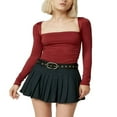 thumbnail image 1 of Femmes Bodycon Col Carré Manches Longues Slim Fit Tops Basiques Chemisier Tee Tops, 1 of 6