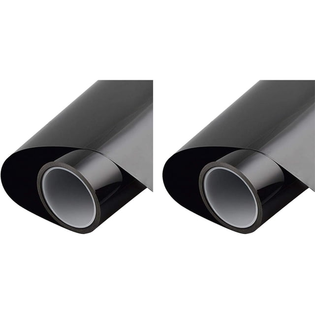 película opaca electrostática ssuperp para ventana 2 piezas negro 30 cm dos rollos negros enrollados en 3/4, superficie lisa con brillo leve y borde cortado visible, núcleo tubular blanco; diseñada para privacidad y bloqueo de rayos UV en ventanas, también adecuada como cortina adhesiva para proyectos de bricolaje.