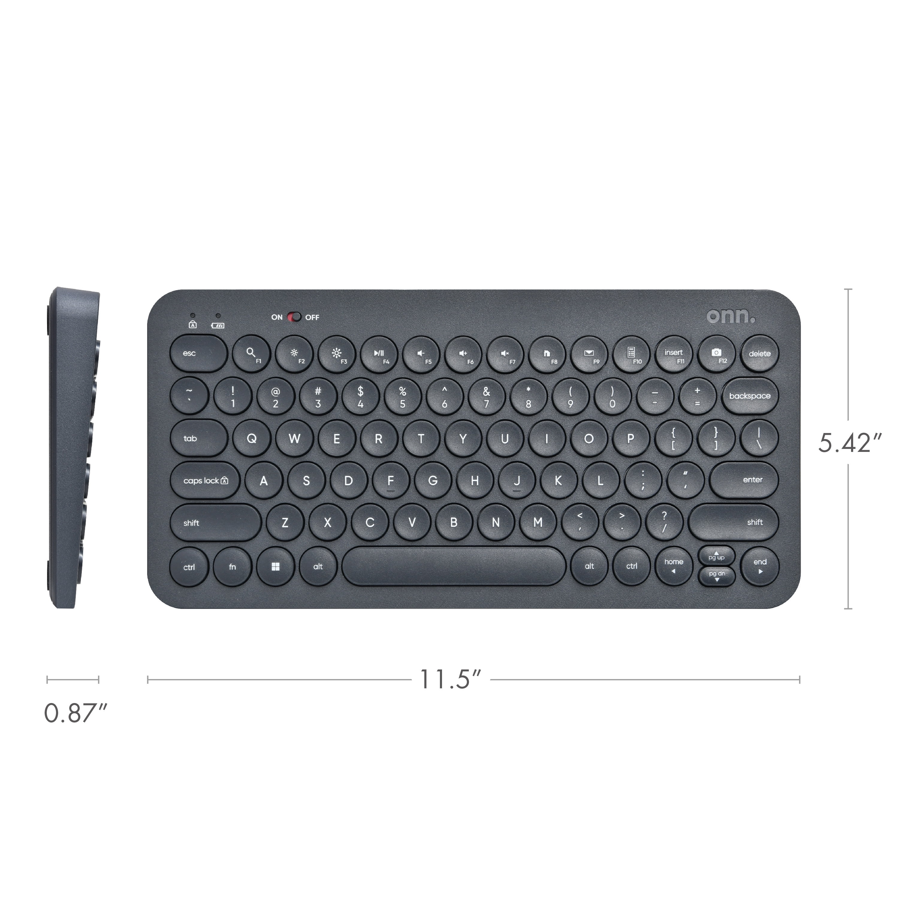 onn Mini Compact Wireless Office Keyboard USB Receiver, 78 Keys, Grey