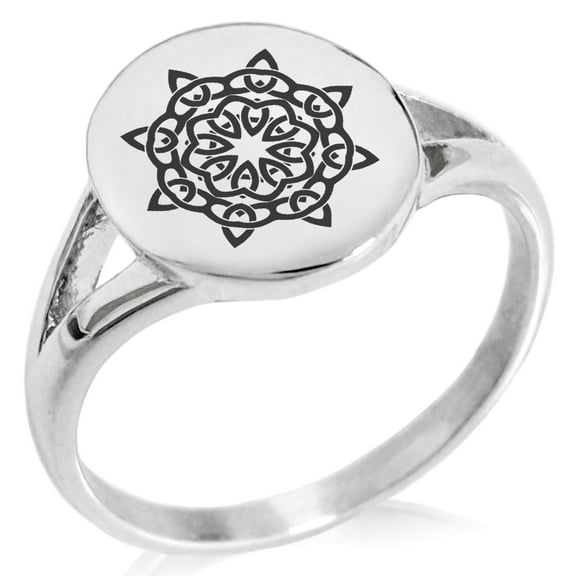 Stainless Steel Celtic Star Knot Minimalist Oval Top Polished Statement Signet Ring