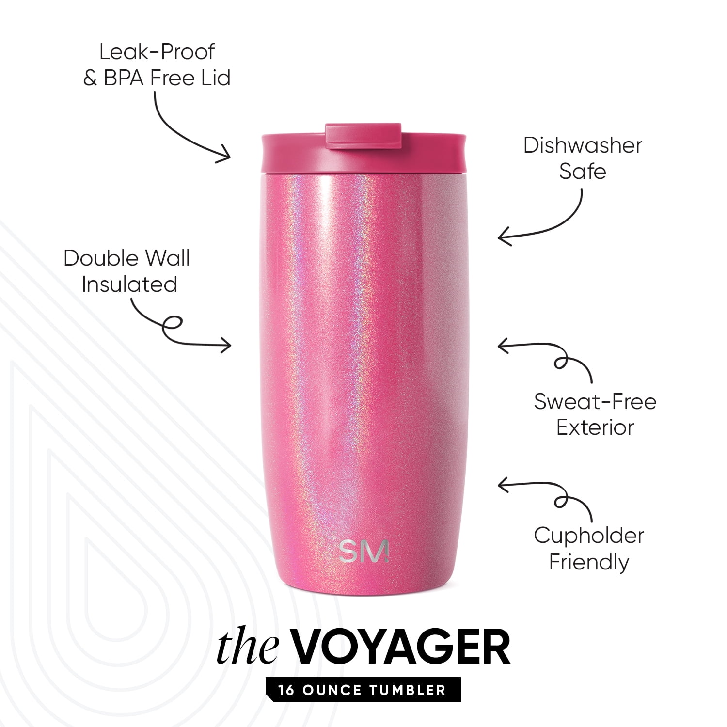 Simple Modern 16 fl oz Insulated Stainless Steel Voyager Tumbler with Insulated Flip Lid | Berry Iridescent