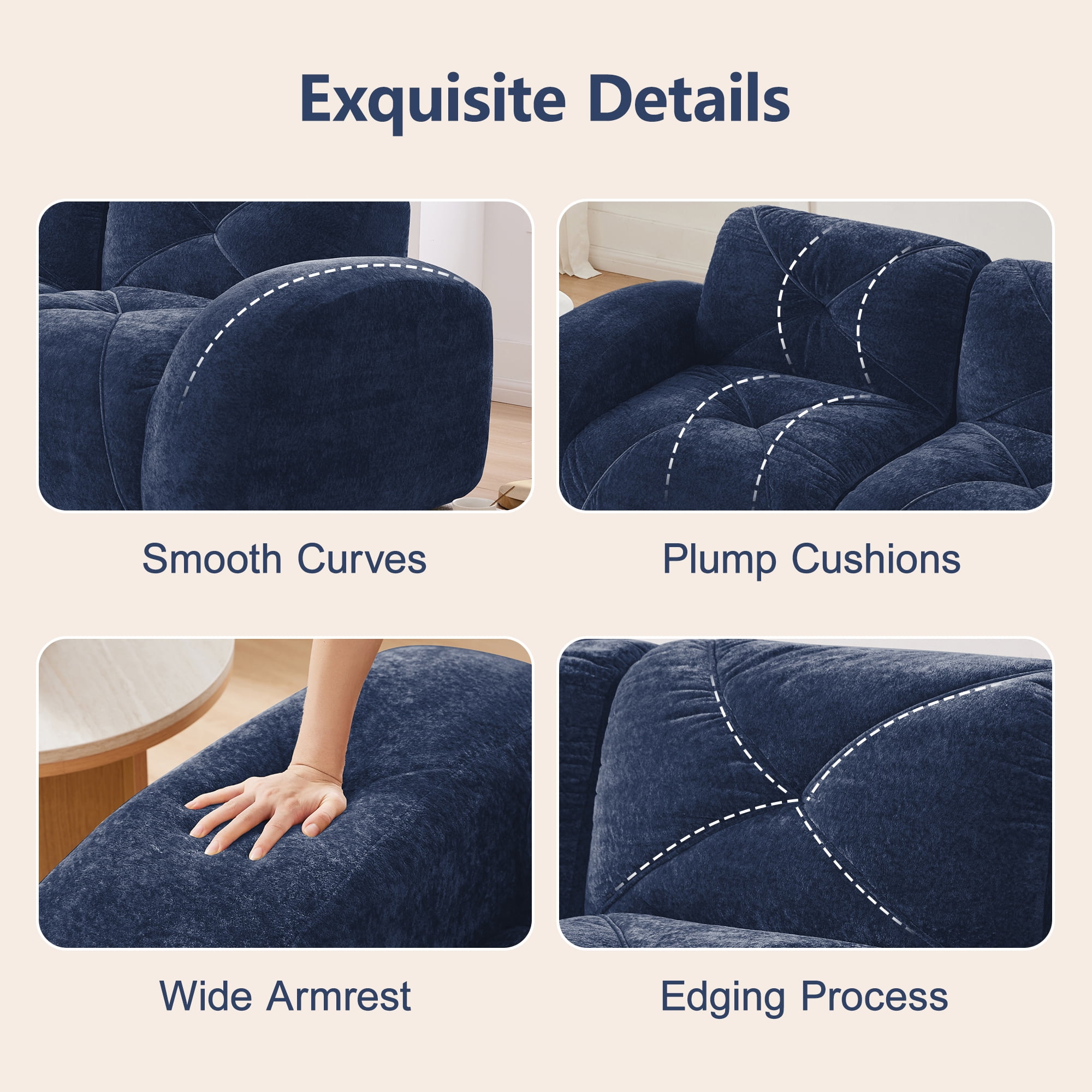 Aukfa Velvet Tufted Modular Sectional Sofa, 5-Piece U-Shaped Boneless Living Room Couch with 2 Ottomans, Blue
