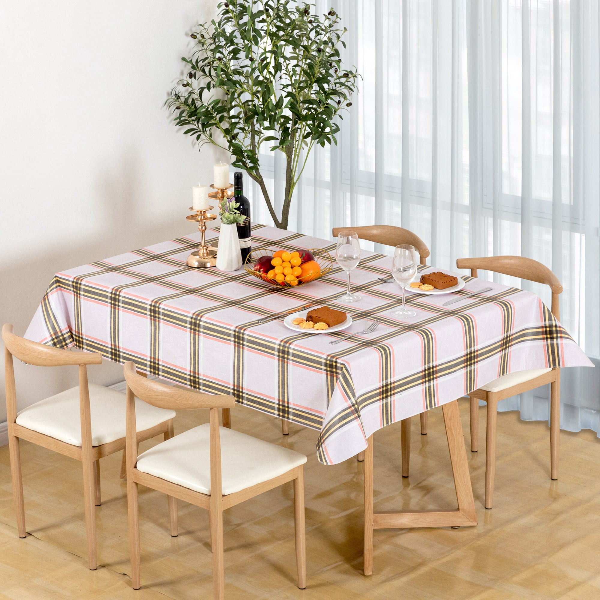 Buffalo Plaid Tablecloth 52x70 inch Plastic Checkered Vinyl Tablecloth with Flannel Backing Party Table Cloth 100% Oilcloth Waterproof Tablecloth