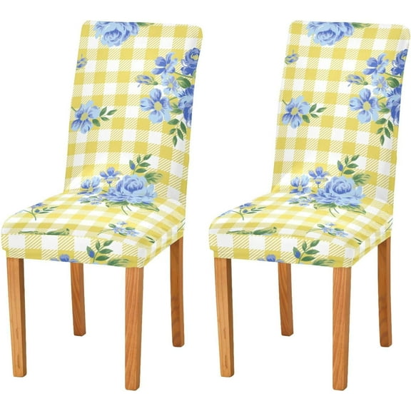 Dining Chair Covers Yellow Gingham Checkered Chair Slipcovers Washable Removable Chair Cover Protector for Home, Restaurant, Hotel, Ceremony, Banquet Wedding Party 4PCS