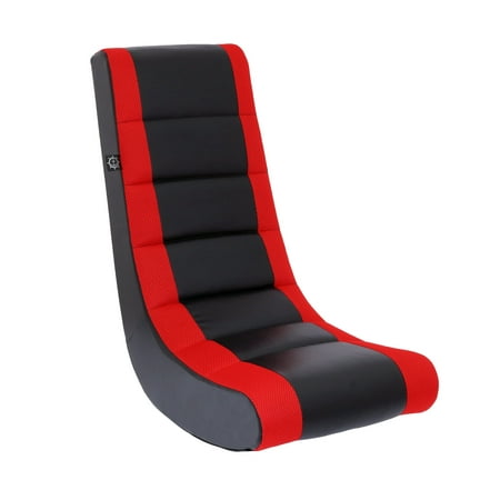 The Crew Furniture Classic Video Rocker Floor Gaming Chair, Kids and Teens, PU Faux Leather & Polyester Mesh, Black/Red