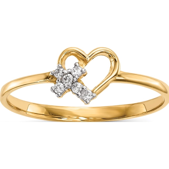 14K Yellow Gold Heart With Cz Cross Ring (Size 7) Made In United States r593