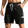thumbnail image 2 of Sheghy Work Pants for Men 100%Cotton Men's Solid Color Casual Sports Elastic Waist Drawstring Pocket Cargo Shorts, 2 of 6