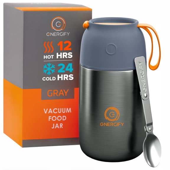 ENERGIFY Vacuum Insulated Thermos Food Container, Stainless Steel, 24oz, Gray