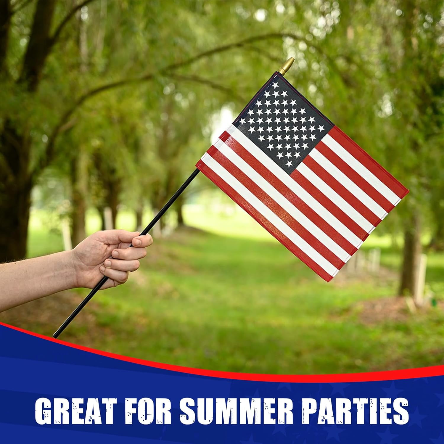 Super Tough Small American Stick Flags 8’’x12’’ | Cotton Outdoor Flag on Black Wooden Stick | Mini Flags Patriotic Decor for Various Holiday Parties and National Flag Day | 12 Pack