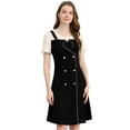 thumbnail image 1 of INSPIRE CHIC Women's Contrast Chiffon Short Sleeve Button Decor Dress Black S, 1 of 6