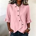 thumbnail image 2 of Edvintorg Women's Blouses & Button-Down Shirts Fashion Turndown Collar 3/4 Sleeve Casual Loose Tops Summer Clothes for Women Pink XXL, 2 of 6