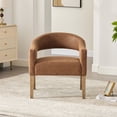 thumbnail image 2 of Accent Chair, PU Leather Upholstered Armchair, PAPROOS Barrel Open Back Reading Armchair, Modern Accent Chair with Weathered Solid Wood Legs for Living Room Bedroom, Club, Brown, 2 of 9