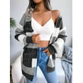 thumbnail image 4 of Women'S Striped Long Sleeve Open Front Knit Cardigan Casual Pullover Sweater Black L, 4 of 8