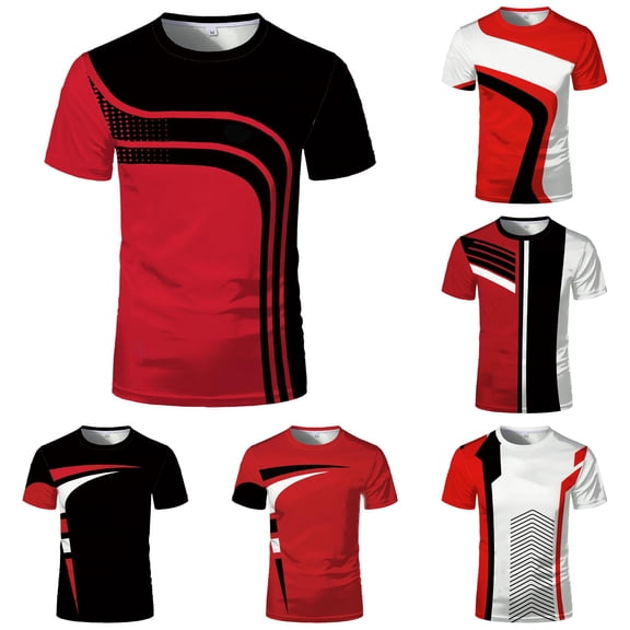 ZXLBBD Tshirts Shirts for Men Short Sleeve Patchwork Color 3D Digital Graphic Tee Loose Fit Workout Shirts Athletic T Shirts for Man Dailywear,Red,XL