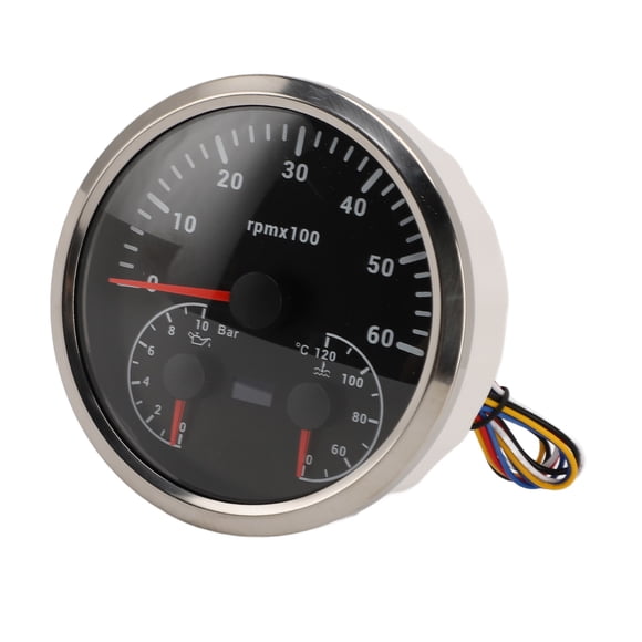RV, Truck 3 in 1 Electrical Tachometer, Oil Pressure Gauge, Water Temp Gauge 4 3/8in 6000RPM 0 to 10bar 40 to 120 degrees Celsius , 7 Colors Backlit for RV Yacht Truck, Tachometer