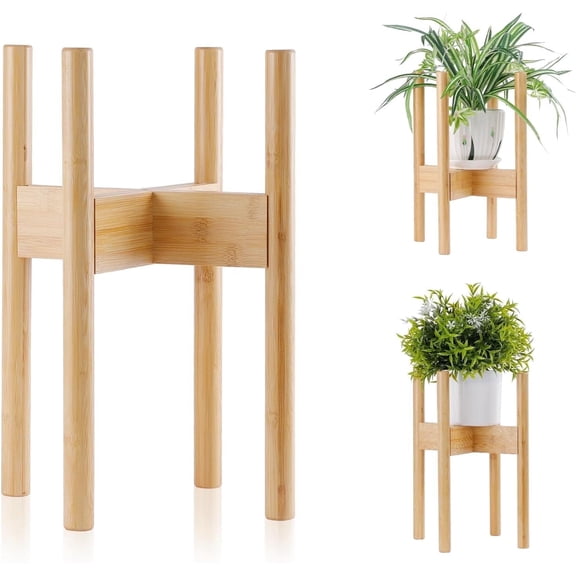 DEWEL Plant Stand - Adjustable Wood Plant Stand, Bamboo with Adjustable Height for Indoor Outdoor, 8.6-12.2 in Pot Size, Rust-Resistant