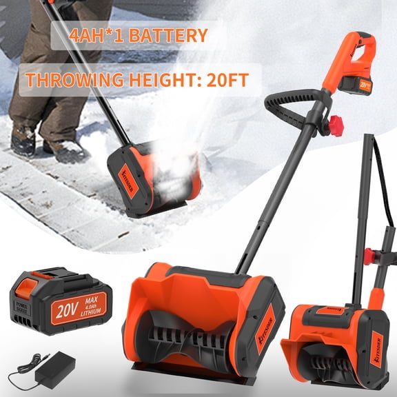 20V Cordless Snow Thrower, 20ft Throw Distance, 4.0Ah Rechargeable Battery for Snow Removal