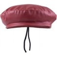 thumbnail image 2 of CoCoMangos PU Leather Beret Hat for Women, Beanie Hat Army Military Color Winter hat Adjustable, 2 of 3