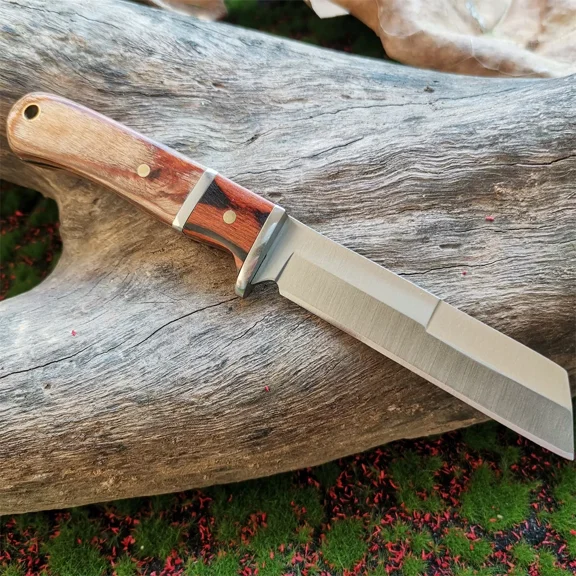 Portable 58HRC Outdoor Fruit Knife with Wooden Handle and Scabbard - Tactical Hunting Knife