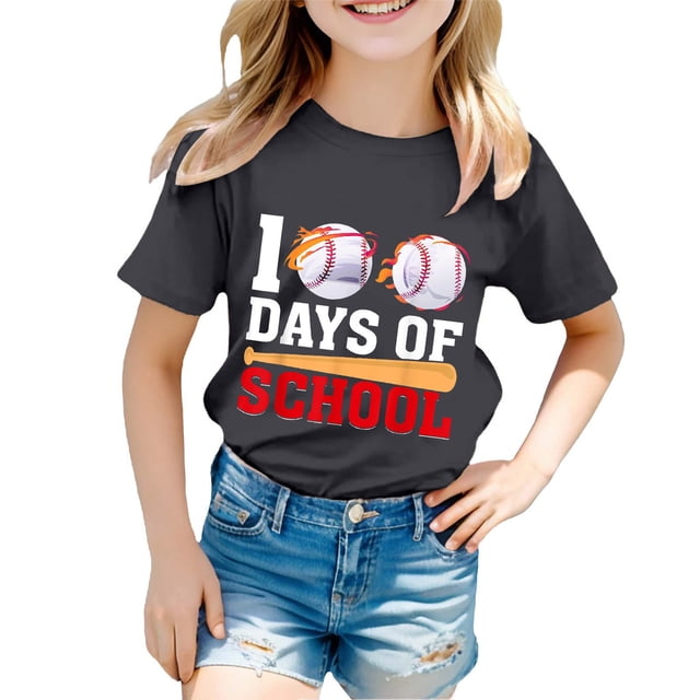 FhsagQ Mode Décontractée Imprimée pour Garçon et Fille, Col Rond, Manches Courtes, T-Shirt Ample, Taille 6T, Noir, 3-4 Ans