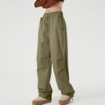 thumbnail image 5 of Wyobmus Womens Parachute Pants Lightweight Quick Dry Hiking Pants Water-Resistant Wide Leg Baggy Pants Y2K Elastic Waisted Track Pants B-Olive Green, 5 of 6