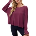 thumbnail image 4 of Levmjia Womens Casual Tops Long Sleeve Round Neck Cotton Solid Color Basic Shirt Loose Fit Comfortable Breathable Work Office Holiday Travel Home Relax Fall Spring All Season, 4 of 9