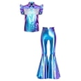 thumbnail image 3 of iiniim Girls Western Cowgirl Outfit Ruffled Sleeves Press Buttons Tassel Metallic Tops with Split Bell-bottom Pants for Theme Party Blue 10, 3 of 7