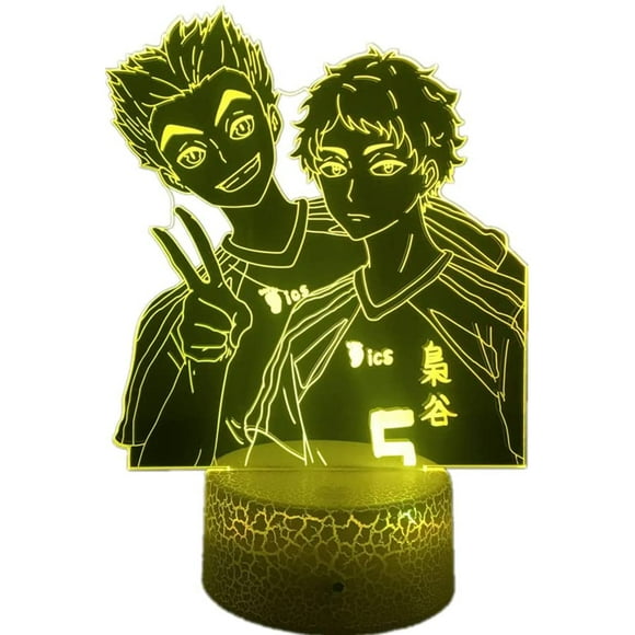 3D Anime Lamp Bokuto Koutarou and Akaashi Keiji Figure RGB Colorful Bedside Lamp 16 Color Changes Optical Illusion Light for Kids Child Bedroom Decor
