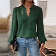 thumbnail image 2 of HAJWOH Womens Tops Dot Boho Long Sleeve Shirts V Neck Casual Chiffon Blouses Flowy Lace Hem Cute Clothing Trendy 2026, 2 of 6