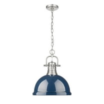 Yep by Golden Lighting Duncan 1-light 14in Chain Hung Pendant in Pewter and Navy Blue shade