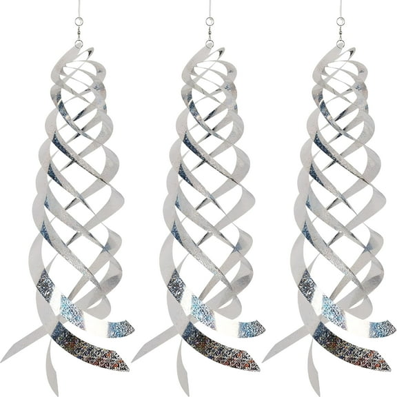 ACDANC Bird Repellent Spiral Reflectors Silver Mylar Spinner, Hanging Reflective Bird Deterrent Device, Garden Decorative Scare Birds Away, Like Woodpeckers, Pigeons and Geese, 3 Pack