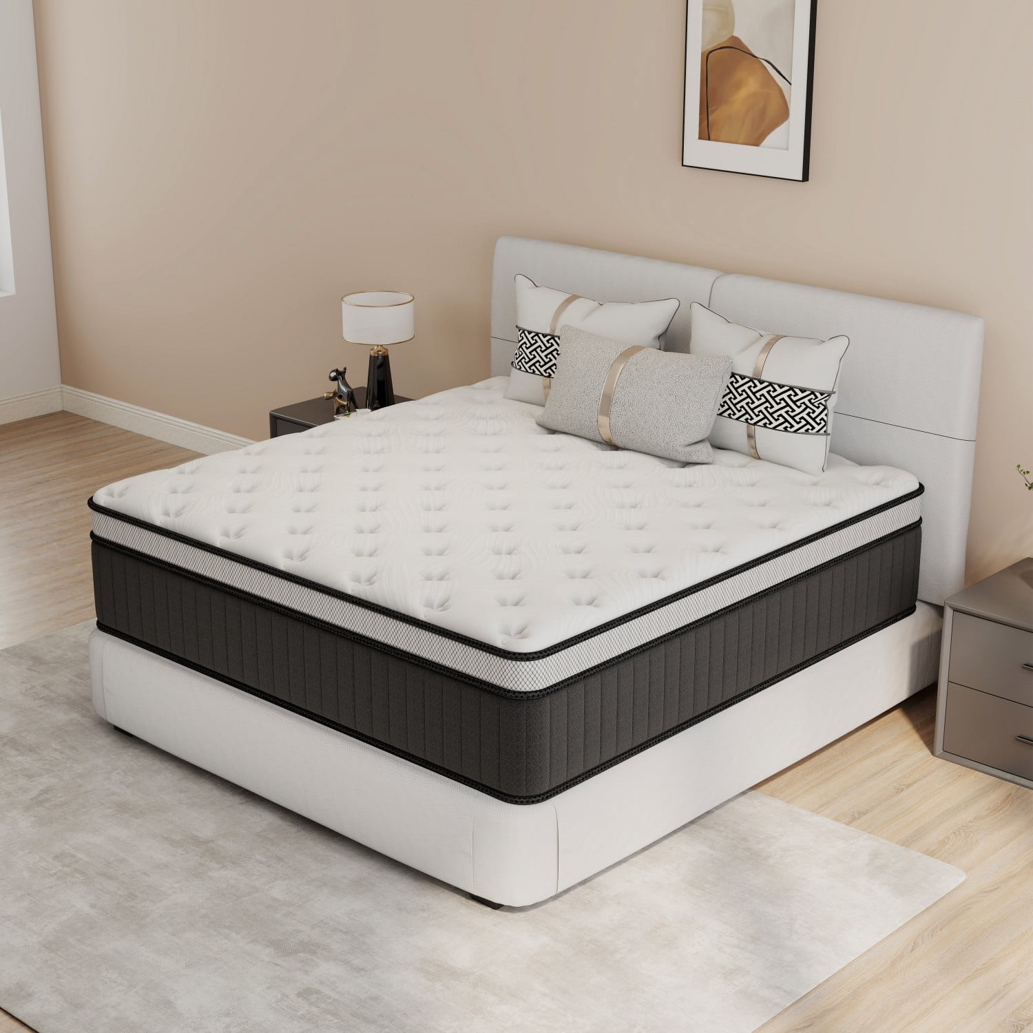 Feymoka 14 Inch Cooling Gel Hybrid Mattress King, Bamboo Charcoal Cover, Breathable Memory Foam with Pocket Springs, Medium Plush Feel