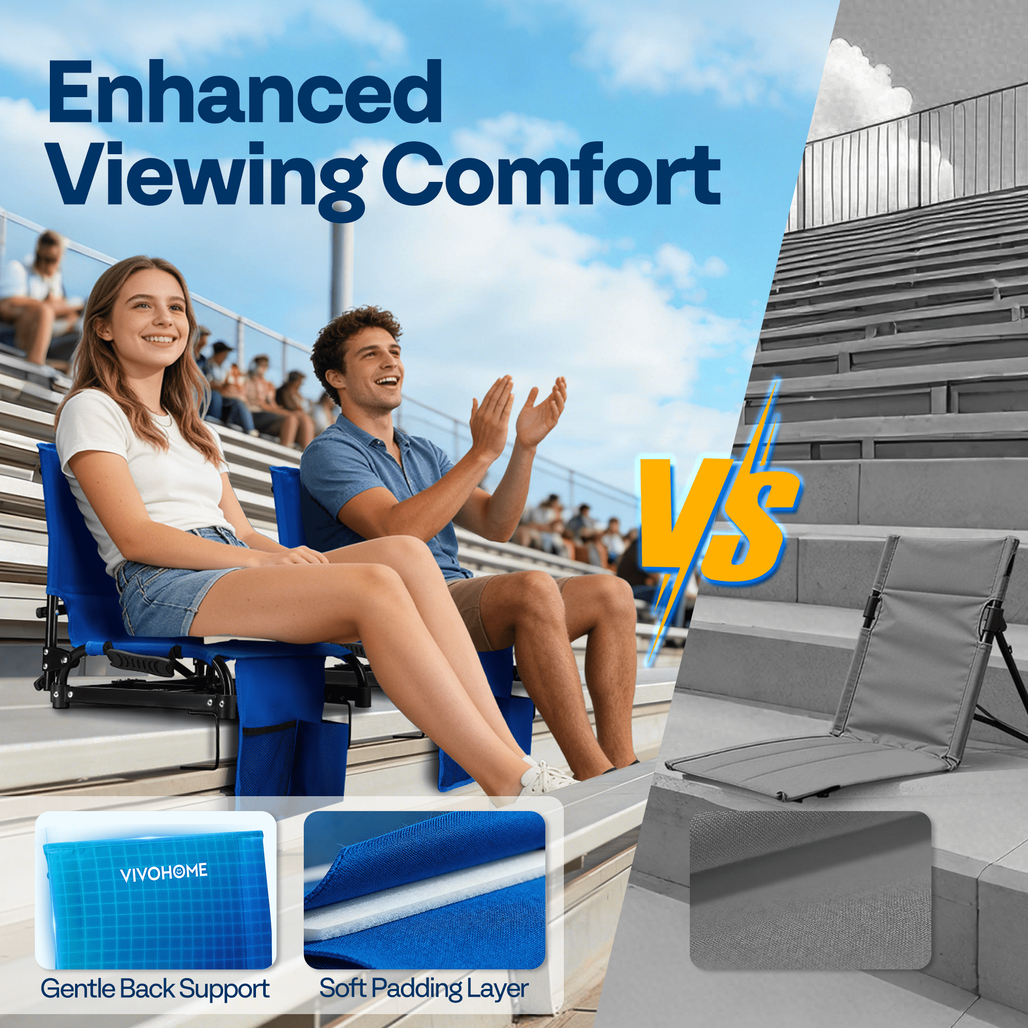 SPECSTAR Portable Folding Stadium Seat for Bleachers, 2Pack Bleacher Chair Padded Cushion with Back Support, Waterproof & Lightweight Chair with Cup Holder2 Pack, 350lb Capacity