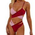 thumbnail image 2 of Lu's Chic Women's Two Piece Bikini Swimsuit Brazilian Printed Mid RiseCriss Cross Cheeky Sexy Open Back Swimwear Pink Medium, 2 of 4