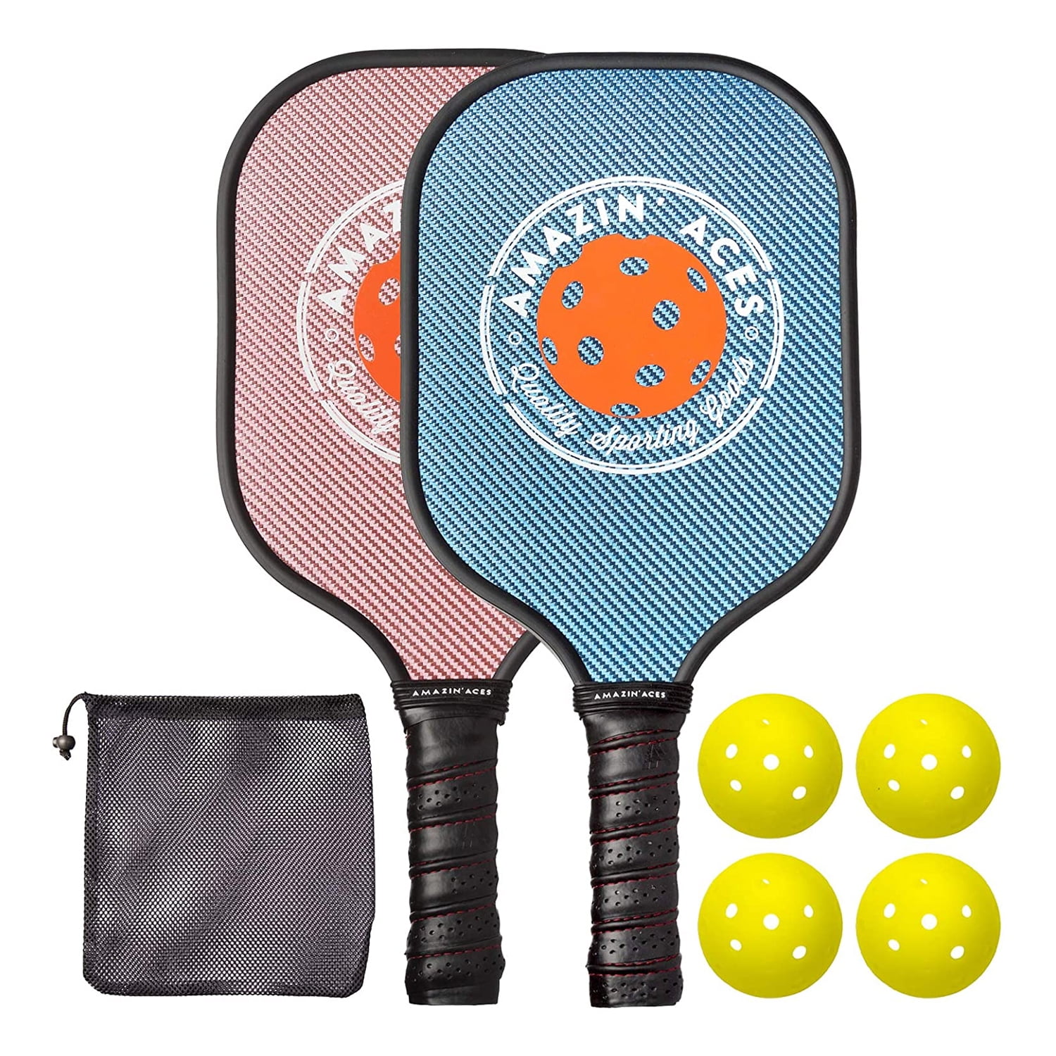 and 4 Balls Amazin Aces Pickleball Set with 2 Graphite Face Paddles For Parts 