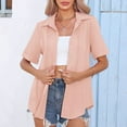 thumbnail image 6 of Aboser Dressy Casual Shirts for Women Button Down Work Blouses Lapel Short Sleeve T Shirt Solid Color Summer Tops Loose Fit Gauze Shirts, 6 of 9